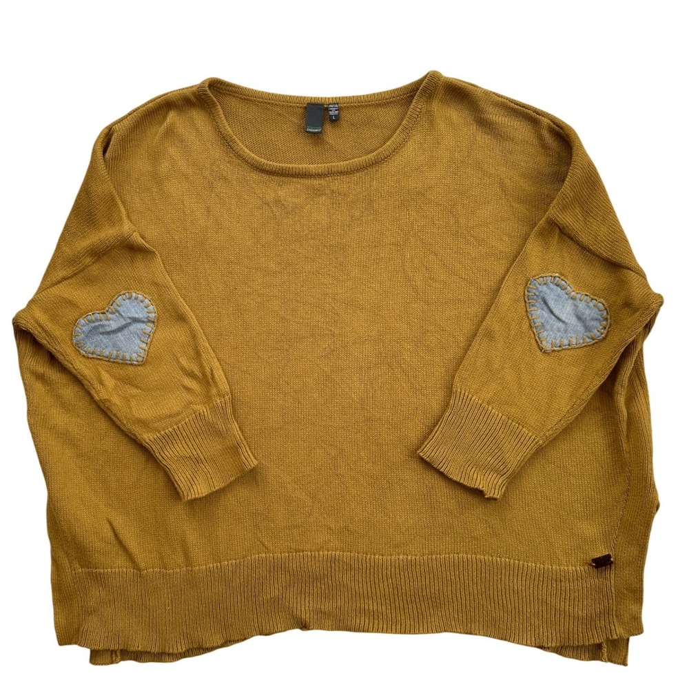 Shannon Passero Sweater Wmn L Mustard Yellow Cotton Heart Elbow Patch Excellent